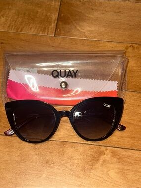 Quay Australia Black Cat Eye Sunglasses with Case